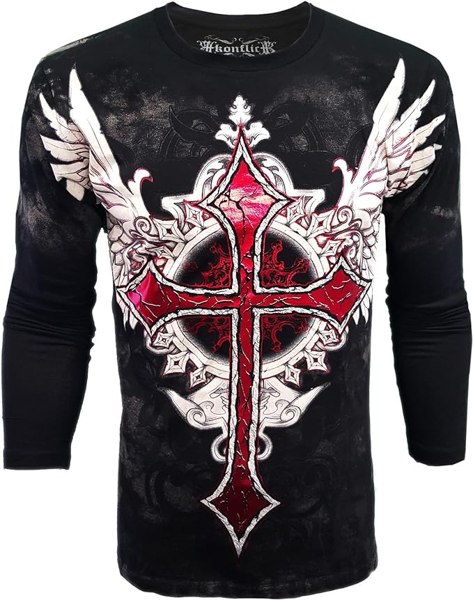 Red Cross with Wing Graphic Men's Long Sleeve