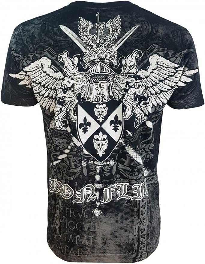 Konflic Crew Neck Cross with Crown and Eagle Wings